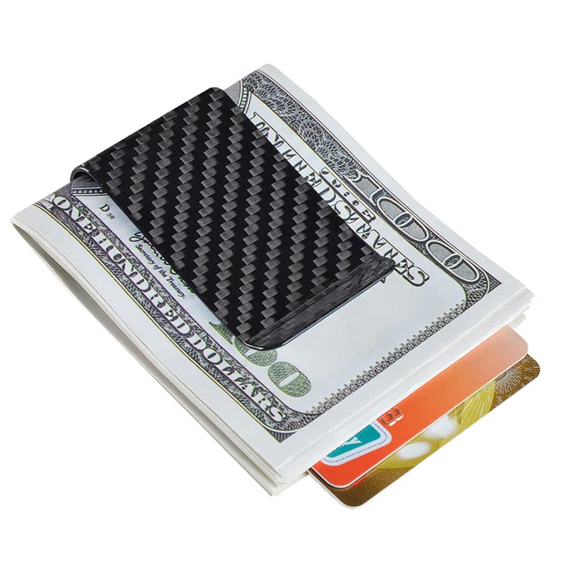 CL CARBONLIFE CL CARBONLIFE Carbon Fiber Wallet Money Clip for Cash and Credit Card, Minimalist Holder Clips for Men (Glossy Black, 2.8"x1.5")  - Image 1
