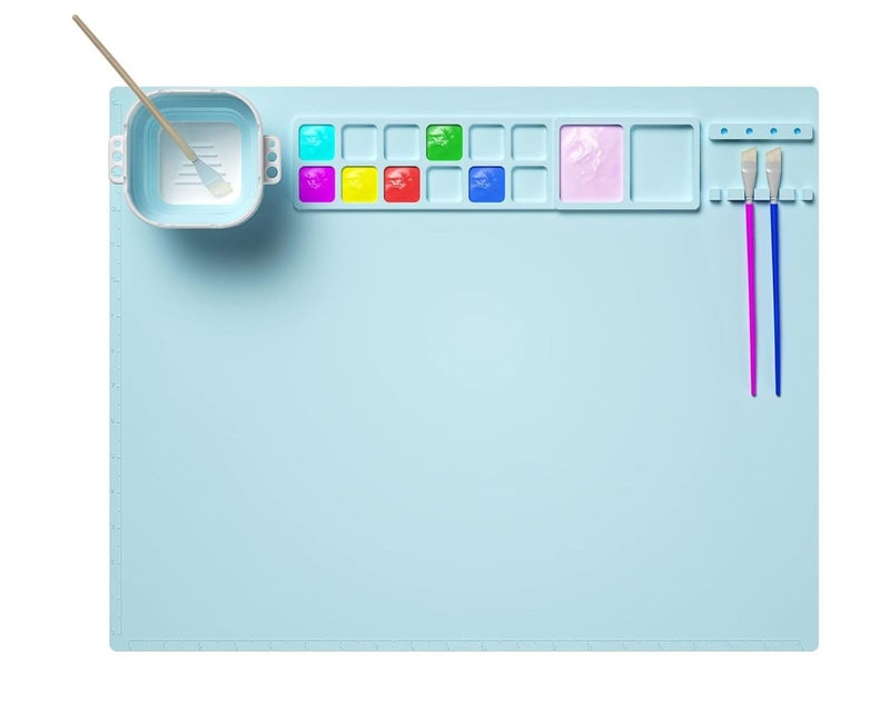 Snoogg 16 x 20 inch 51 X 41 cm Large Silicone Craft Mat for Table Silicon Art Mat with Paint Palette Color Mixing Grids Brush Holder Multifunction Silicone Painting Mat for Art Artiest - Image 1