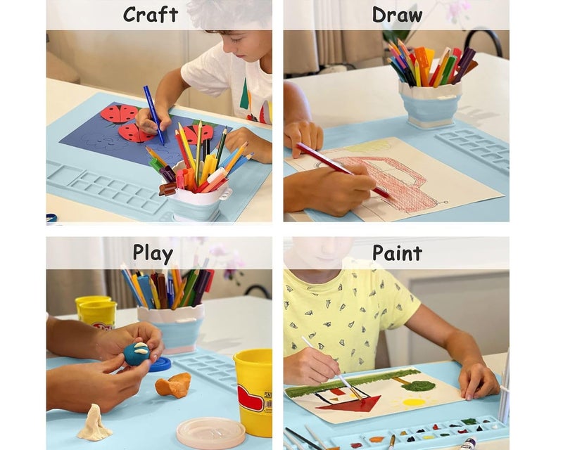 Snoogg 16 x 20 inch 51 X 41 cm Large Silicone Craft Mat for Table Silicon Art Mat with Paint Palette Color Mixing Grids Brush Holder Multifunction Silicone Painting Mat for Art Artiest - Image 3