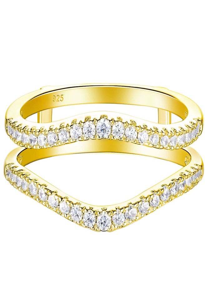 Newshe Jewellery Curved Wedding Bands for Women Cubic Zirconia Ring Enhancer Guard for Engagement Rings 925 Sterling Silver Size 7 - Image 1