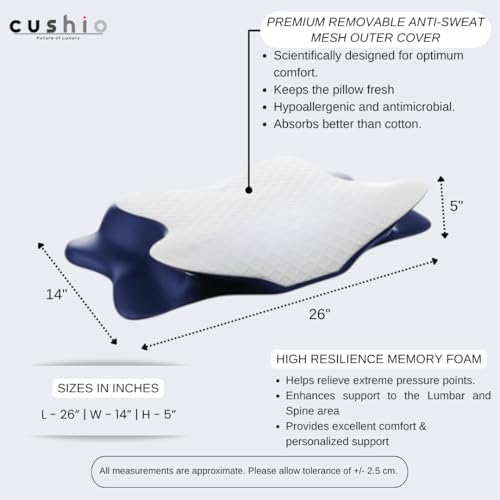 CUSHIO Cervical Butterfly Pillow – Orthopedic Memory Foam for Neck & Shoulder Pain Relief | Contour Pillow with Arm Rest | Dual Height Design for Side & Back Sleepers (Pack of 2) - Image 2
