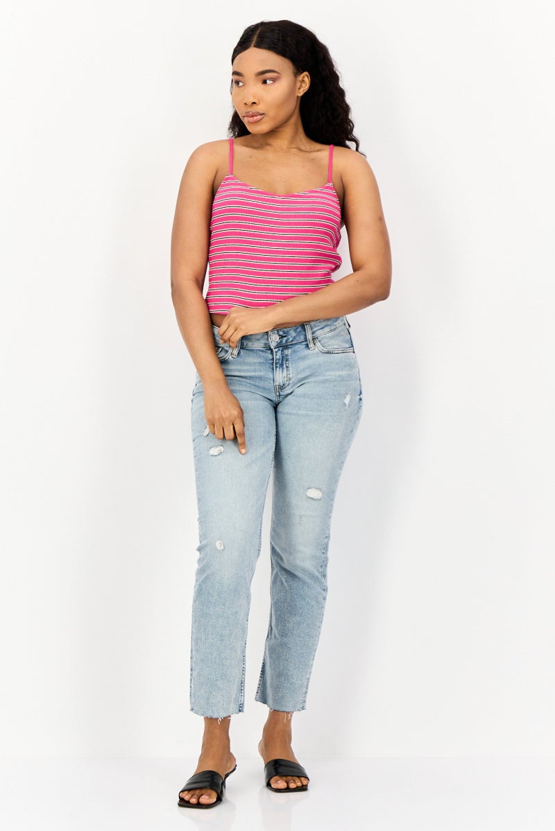 ONLY Women Sweetheart Neck Sleeveless Stripe Print Tank Top, Multicolor - Image 2