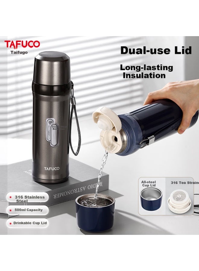 Tafuco 316 Stainless Steel Insulated Water Bottle With Tea Infuser 500ml Dark Blue T1598 - Image 1
