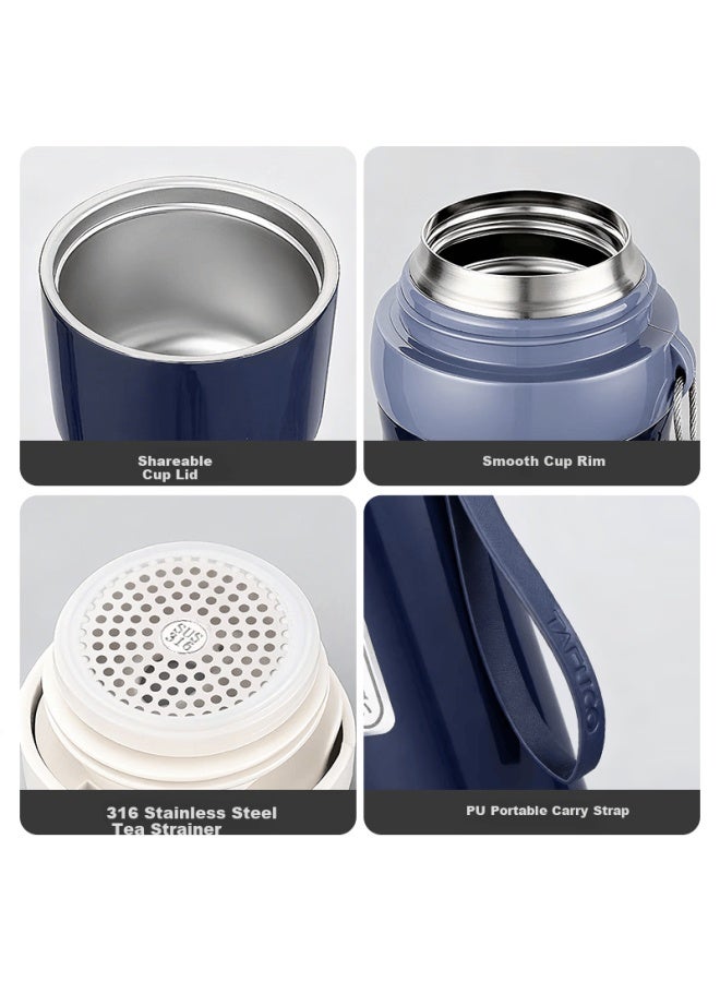 Tafuco 316 Stainless Steel Insulated Water Bottle With Tea Infuser 500ml Dark Blue T1598 - Image 2