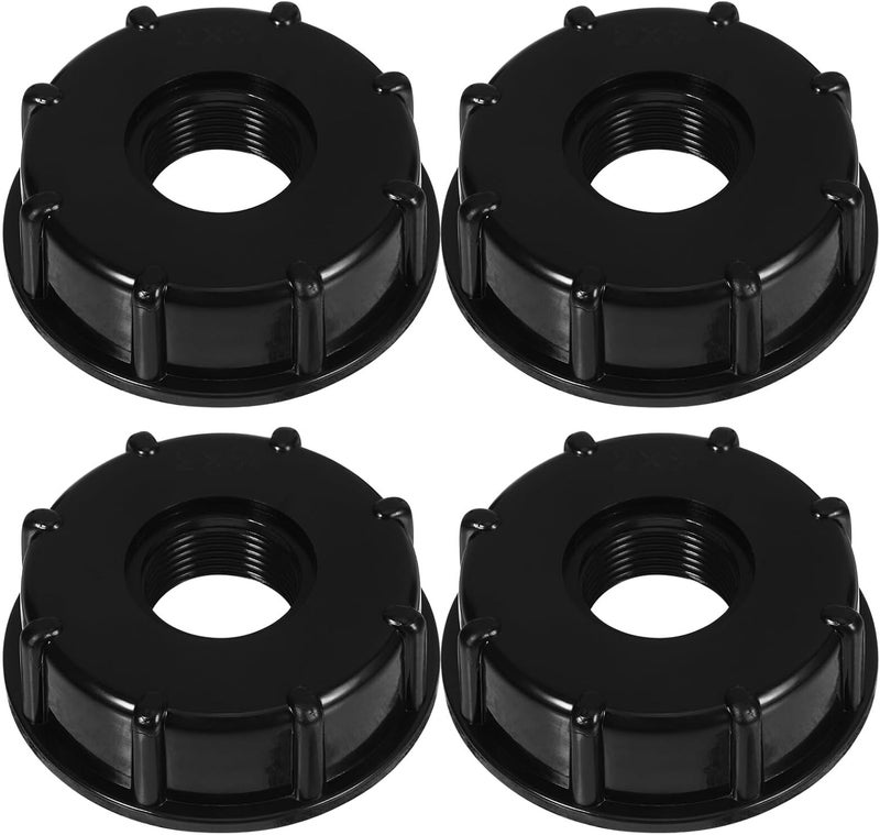 4pcs Standard 60mm Tank Cap with Dual Threaded Middle Hole, Black Plastic Tote Replacement Lid for Water Pressure Tanks and Chemical Storage Barrels - Image 1