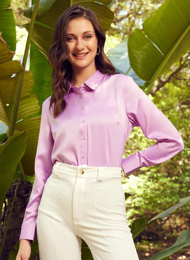 Lavender Satin Casual Shirt for Women