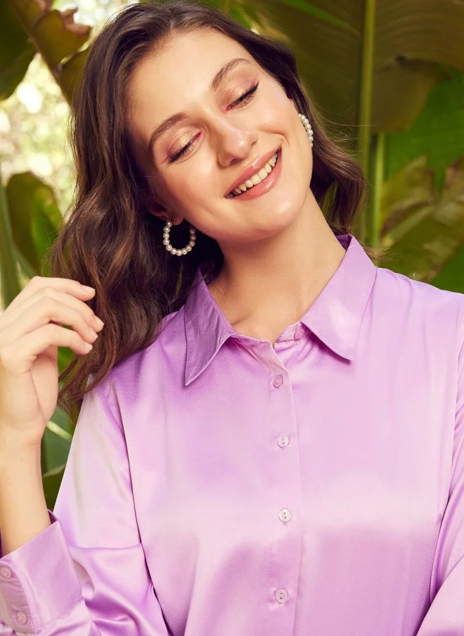STREET 9 Lavender Satin Casual Shirt for Women