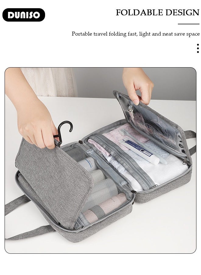 DUNISO Toiletry Bag with Hanging Hook, Hanging Travel Makeup Bag for Women, Foldable Cosmetic Organizer, Bathroom Shower Bag, Water-resistant Makeup Cosmetic Bag, Roll Up Travel Organizer for Accessories, Shampoo, Full Sized Container, Toiletries  - Image 5