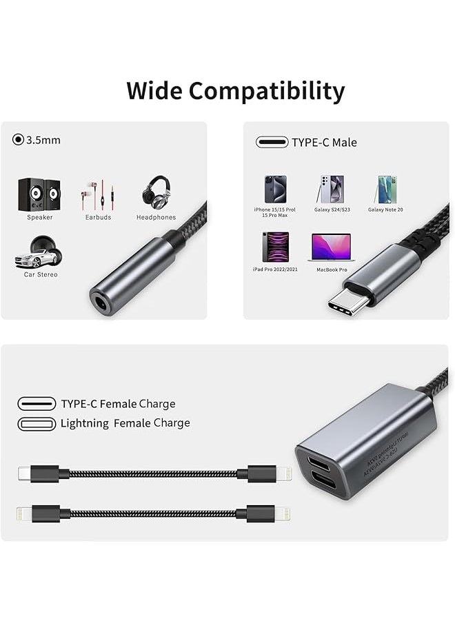 erorex - Usb C To 3.5Mm Headphone And Charger Adapter 3 In 1 Usb C To Aux Audio Jack With Usb C&Lightning Fast Charge Dongle Cable For Iphone 15 Ipad Pro Macbook Air - Image 1