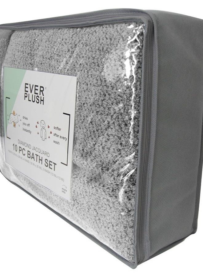 Everplush Diamond Jacquard Bath Towel Set, 10 Piece, Grey  - Image 5