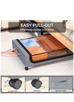 XICEN 2pcs Under Bed Storage Box with Wheels and Lid 45L Large Clothes Shoes Organizer Bins Rolling Drawers Containers for Storing Blanket Toy  - Image 3