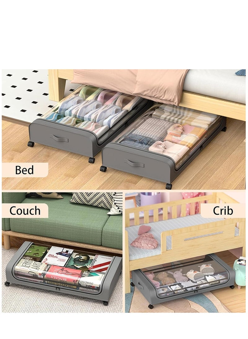 XICEN - 2pcs Under Bed Storage Box with Wheels and Lid 45L Large Clothes Shoes Organizer Bins Rolling Drawers Containers for Storing Blanket Toy - Image 1