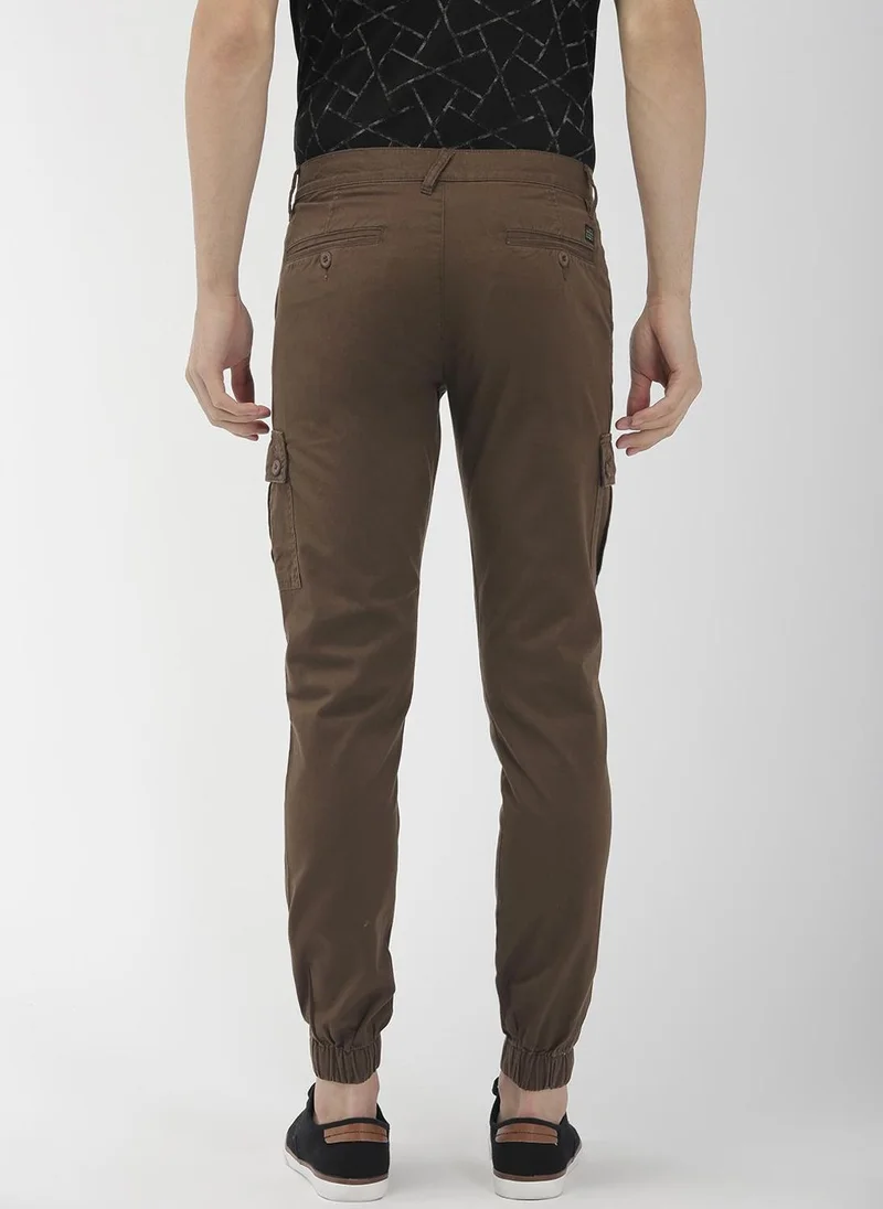 ذا انديان كراج كو Men Slim Fit Solid Mid-Rise Cuffed Cargos