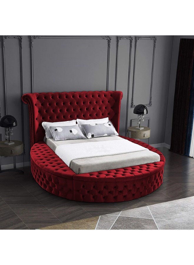 In-House Lotus | Wooden Bed Frame Upholstered in Velvet - Burgundy  - Image 1
