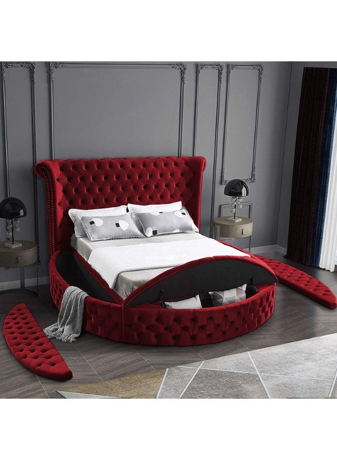 In-House Lotus | Wooden Bed Frame Upholstered in Velvet - Burgundy  - Image 3
