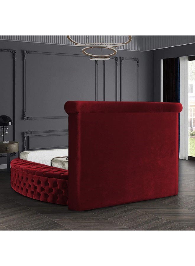 In-House Lotus | Wooden Bed Frame Upholstered in Velvet - Burgundy  - Image 5