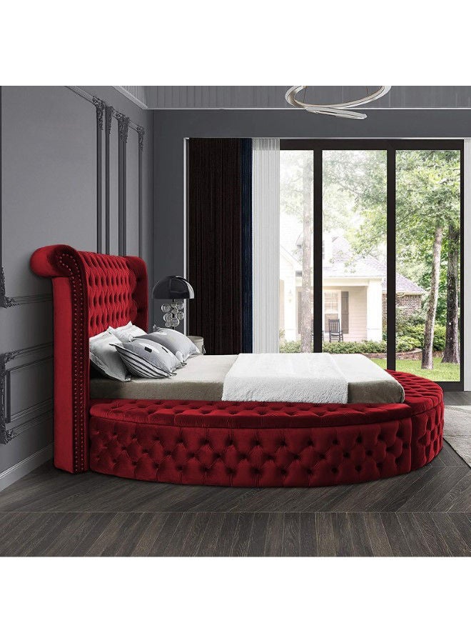 In-House Lotus | Wooden Bed Frame Upholstered in Velvet - Burgundy  - Image 4