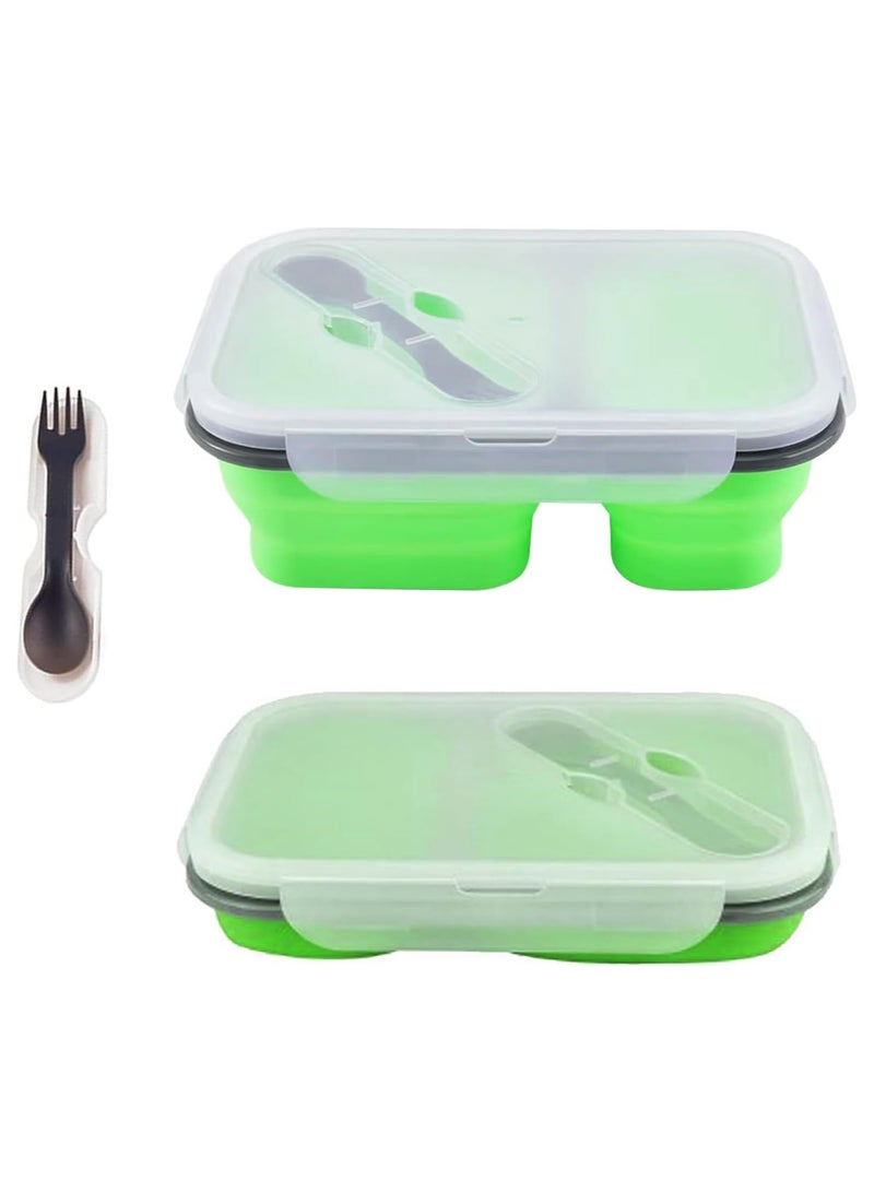 Hygienic silicone collapsible lunch box / leakproof - green  - Image 1