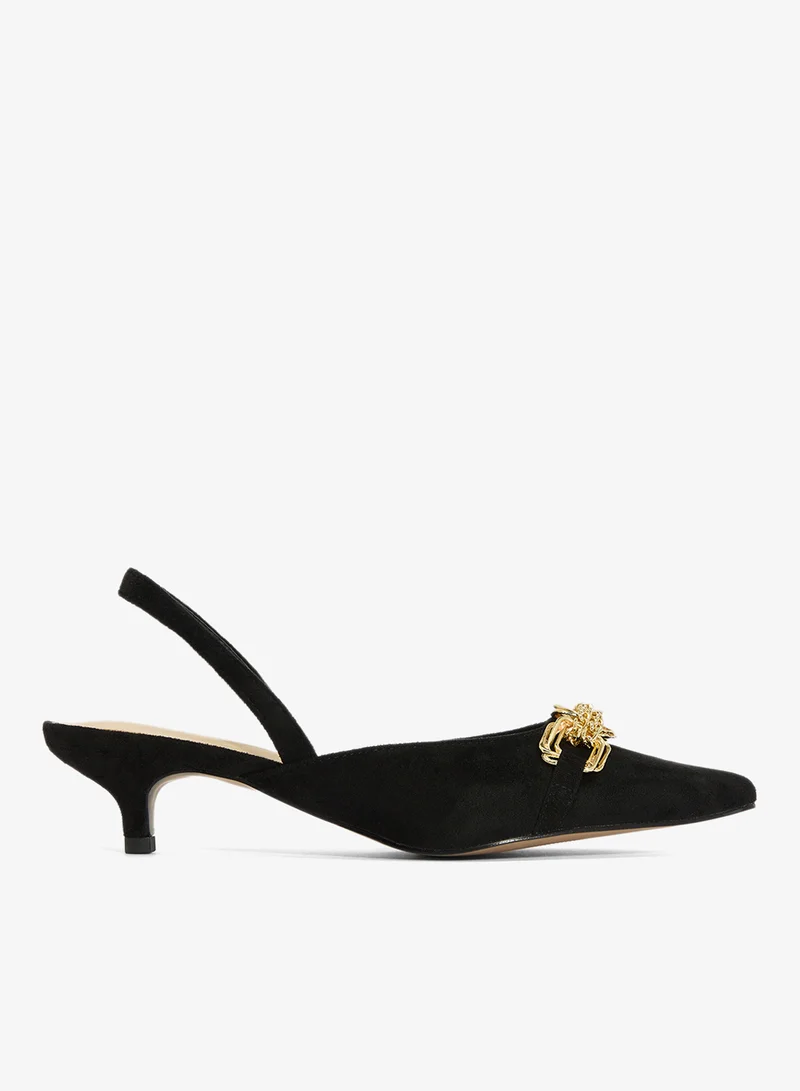 Gold Accent Sling Back Kitten Heel Pumps