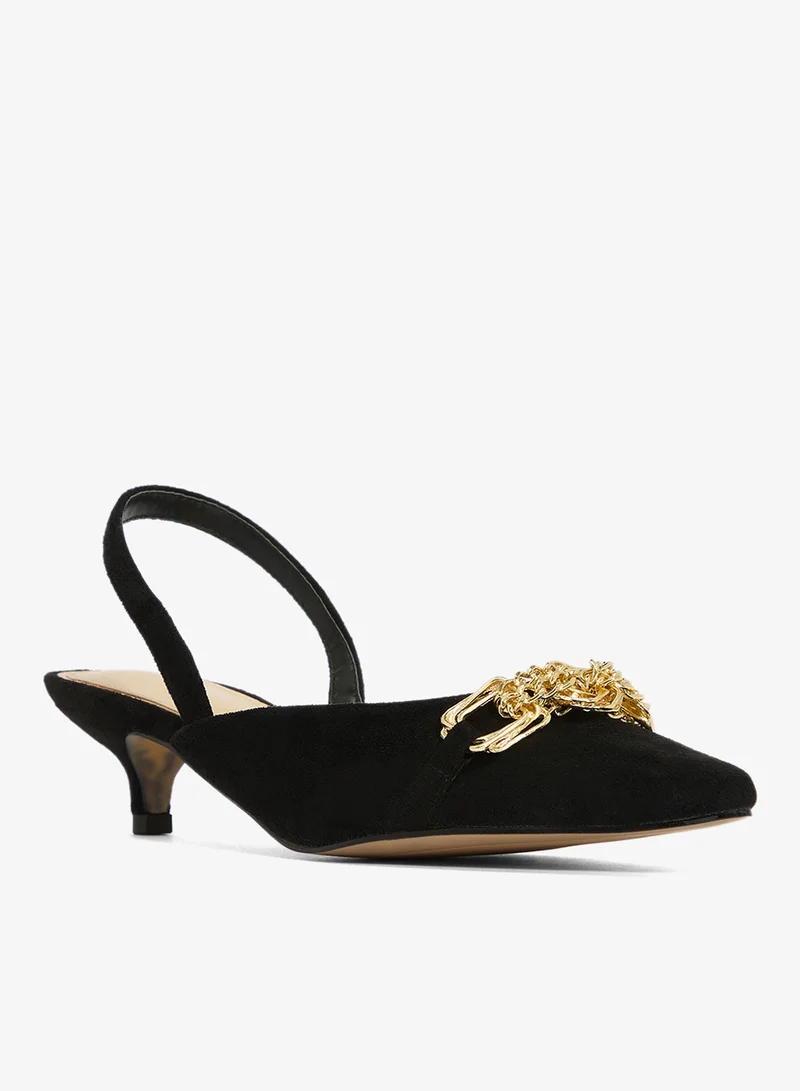 Ella Limited Edition Black Gold Accent Sling Back Kitten Heel Pumps for Women | Best Price UAE