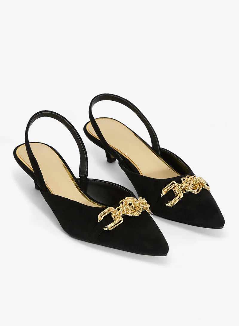 Ella Limited Edition Black Gold Accent Sling Back Kitten Heel Pumps for Women | Best Price UAE