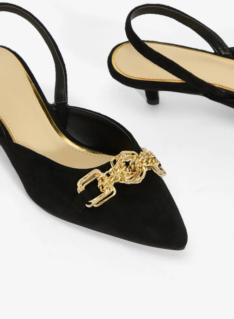 Ella Limited Edition Black Gold Accent Sling Back Kitten Heel Pumps for Women | Best Price UAE
