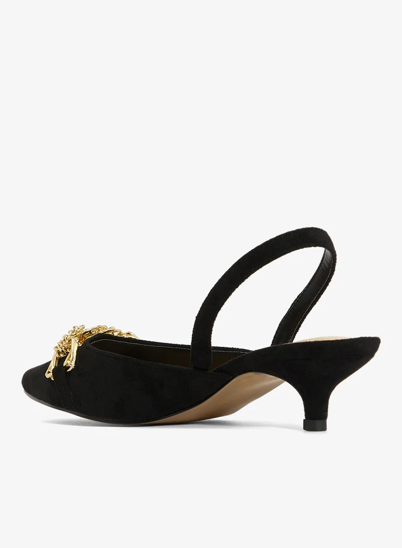 Ella Limited Edition Black Gold Accent Sling Back Kitten Heel Pumps for Women | Best Price UAE