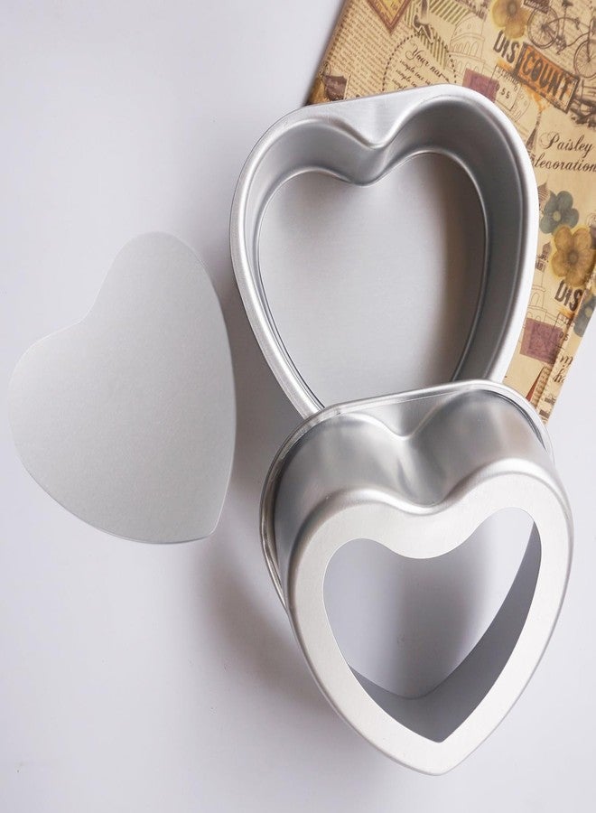 Proshopping Heart Shaped Cake Pan Set - 2 PCS Aluminum Mold With Removable Bottom, Detachable Push Pan for Cheesecake, DIY Baking - 6 Inch - Image 1
