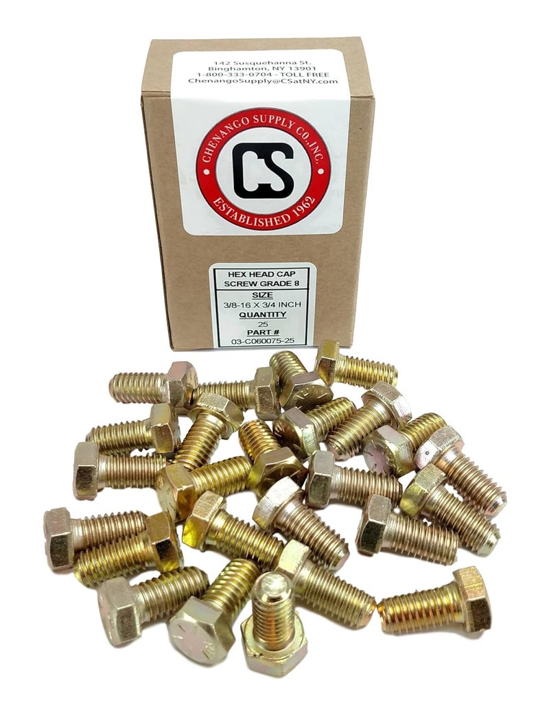 Chenango Supply 3/8-16 x 3/4" Hex Head Bolts, Grade 8 (3/4" to 4" Lengths in Listing) Hex Head Cap Screws (3/8-16x3/4 (25 pcs)) - Image 2