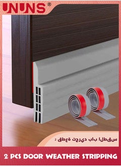 UNUNS Door Draft Stopper,2 Pack Under Door Draft Blocker Door Seal,Adjustable Door Sweeps Adhesive Waterproof Soundproof Bottom Seal Strip Stopper Weather Stripping For Exterior Interior Doors,Grey  - Image 1