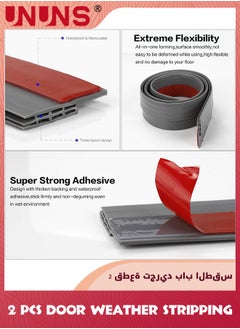 UNUNS Door Draft Stopper,2 Pack Under Door Draft Blocker Door Seal,Adjustable Door Sweeps Adhesive Waterproof Soundproof Bottom Seal Strip Stopper Weather Stripping For Exterior Interior Doors,Grey  - Image 2