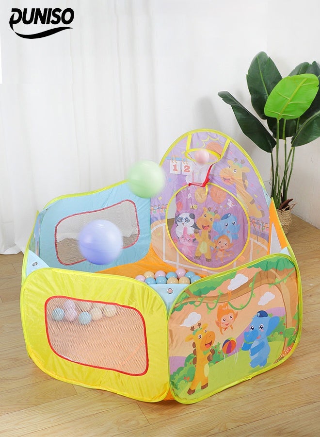 DUNISO خيمة سياج حوض كرات المحيط للأطفال، حوض لعب قابل للطي، بيت لعبة كرات المحيط برسوم كرتونية، مع سلة، قوي ودائم، مناسب للأطفال من عمر 3 سنوات وما فوق - Image 1