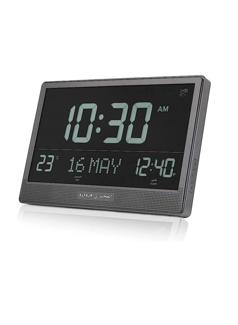 Alfajr ساعة أذان رقمية للحائط والطاولة للصلاة مع شاشة LCD كبيرة باللون الأسود  - Image 1