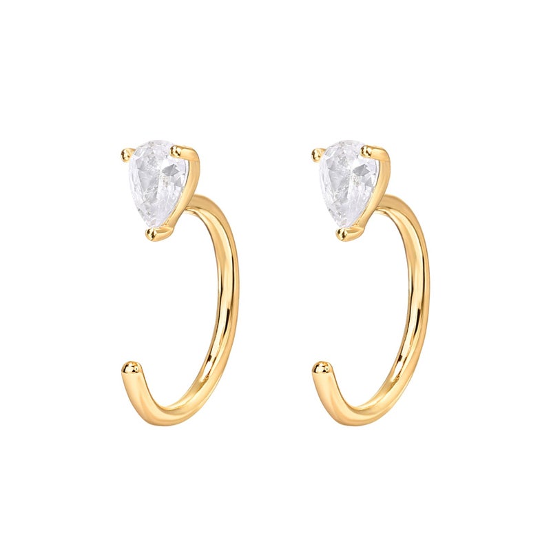 PAVOI 14K Gold Plated 925 Sterling Silver Huggie Half Hoop Earrings | Hypoallergenic Minimalist Tiny Cartilage Earring (Pear, Yellow Gold) - Image 3