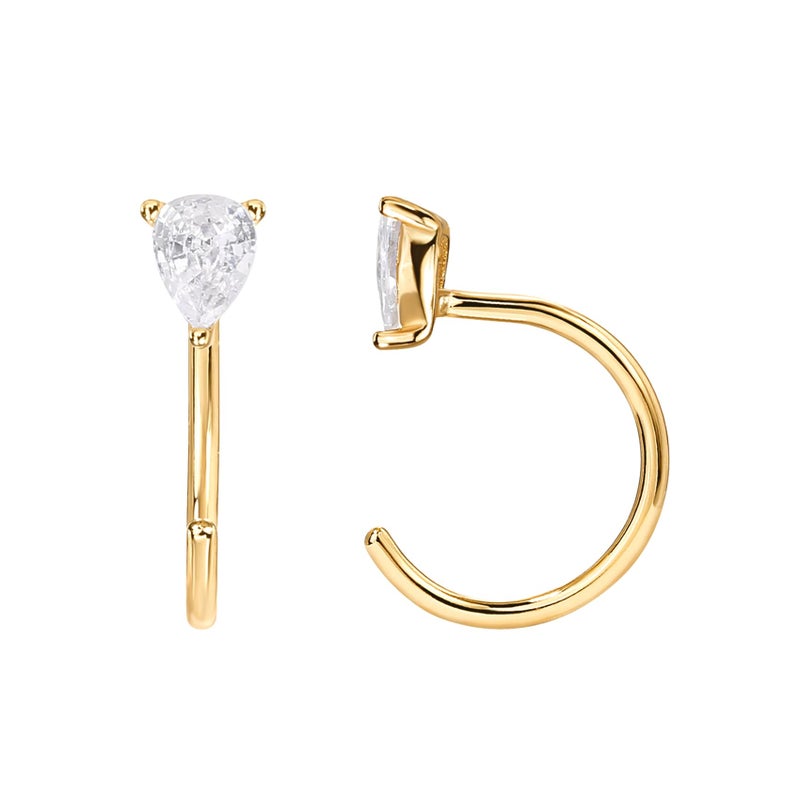 PAVOI 14K Gold Plated 925 Sterling Silver Huggie Half Hoop Earrings | Hypoallergenic Minimalist Tiny Cartilage Earring (Pear, Yellow Gold) - Image 1
