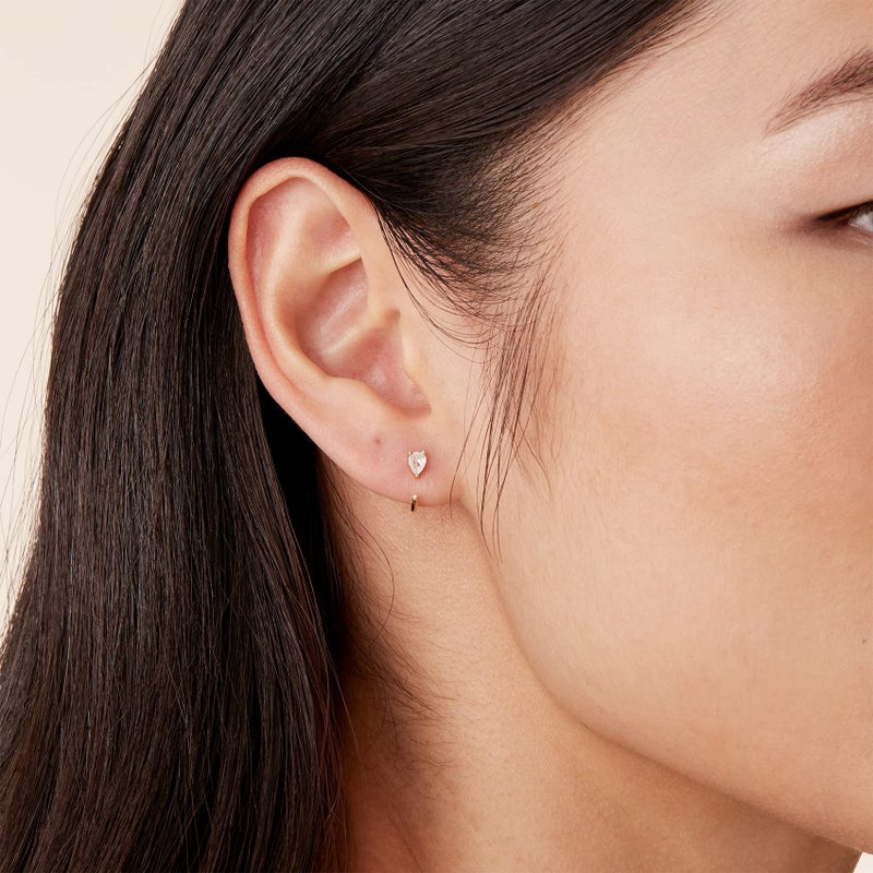 PAVOI 14K Gold Plated 925 Sterling Silver Huggie Half Hoop Earrings | Hypoallergenic Minimalist Tiny Cartilage Earring (Pear, Yellow Gold) - Image 2