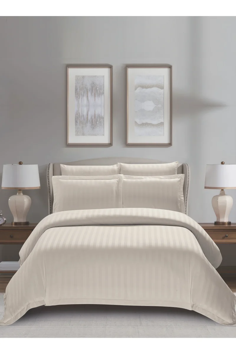 دوناتيلا Striped Duvet Cover Set King Size 220x240 cm - 6-Pcs Bed Set, Microfiber Fabric - 1 Duvet Cover, 1 Fitted Sheet, 2 Pillow Sham, 2 Pillowcase (Filler Not Included)
