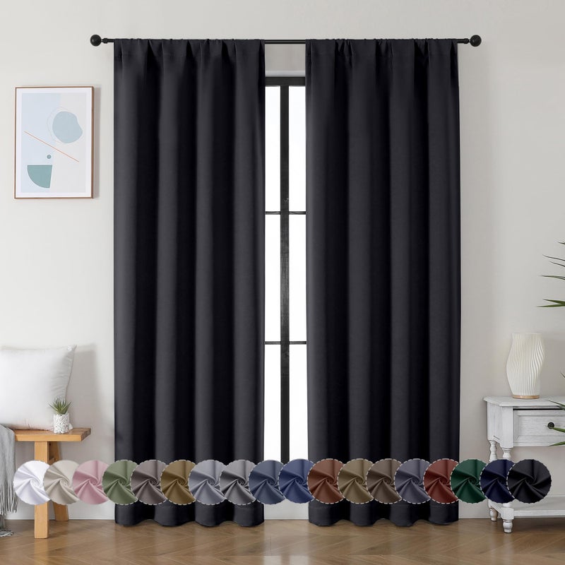 Simplebrand Ava Halloween Black Blackout Curtains for Bedroom 84 Inch Length 2 Panels Set, Solid Thermal Insulated Privacy Living Room Window Treatment Curtains Blackout Drapes, W40 x L84 Inch, Black - Image 1