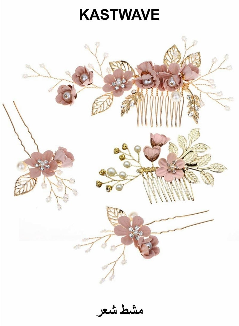 KASTWAVE Wedding Hair Comb, 4 Pcs Bridal Wedding Handmade Floral Hair Comb Set - Image 1