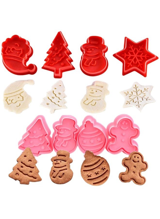 KAISHANE Christmas Themed MINI Cookie Cutter Embossing Mold Fondant Stamper Set - 8Pcs Plastic spring die Biscuits Pastry Cutter Set 3D Cookie Cake Plunger Cutter Baking Mould - Image 1