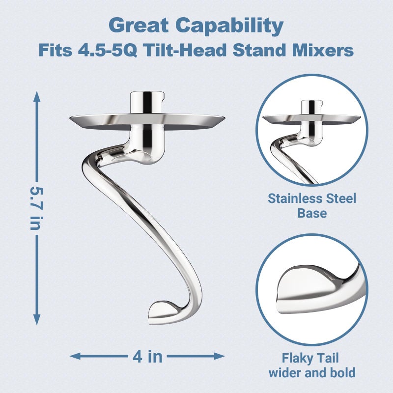Cofun Stainless Steel Spiral Dough Hook for Kitchenaid Stand Mixer, 4.5 Qt - 5 Qt Tilt-Head Stand Mixer Attachments for Kitchenaid Dough Hook - Dishwasher Safe by Cofun - Image 3