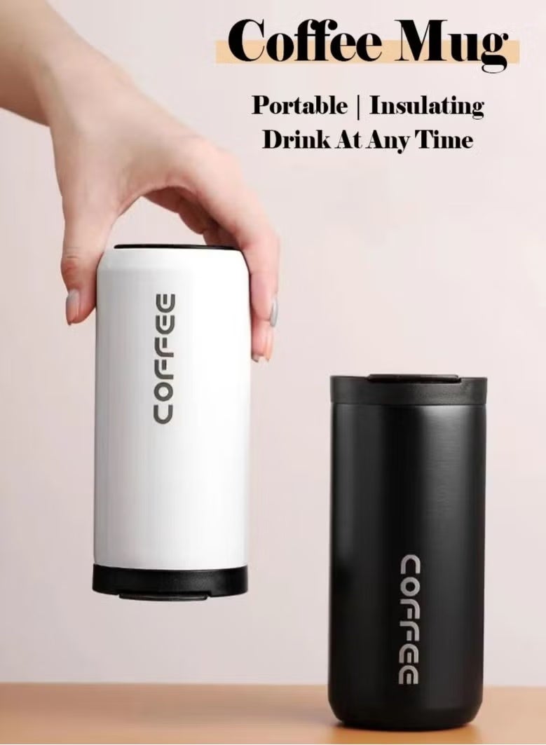 كوب قهوة حراري من الفولاذ المقاوم للصدأ سعة 400 مل، كوب حراري 304 مقاوم للتسرب، كوب حراري محمول للسفر، زجاجة ماء (أسود) - Image 3