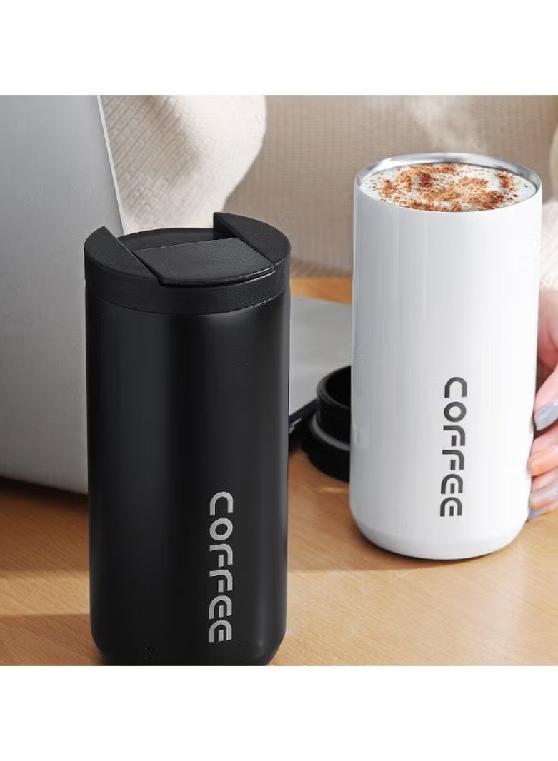 كوب قهوة حراري من الفولاذ المقاوم للصدأ سعة 400 مل، كوب حراري 304 مقاوم للتسرب، كوب حراري محمول للسفر، زجاجة ماء (أسود) - Image 2