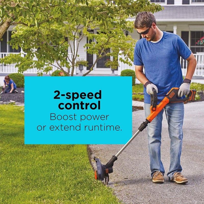 BLACK+DECKER 20V MAX Cordless String Trimmer and Edger with Spool, Battery and Charger Included, 2 Speed, 12 Inch (LST522) - Image 4