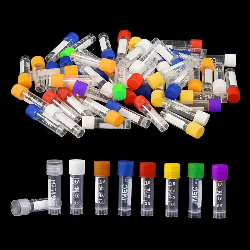 Green Graduated Cryovial Tubes 50pcs Plastic Freezing Sample Storage Screw Cap - Image 1