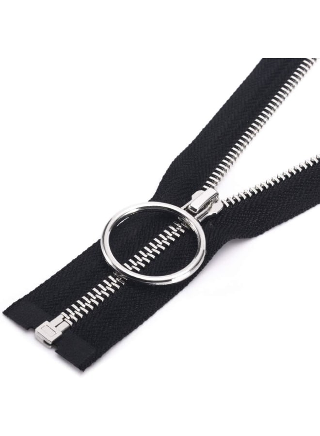 Metal Zipper #5-Glossy Separating Jaket Zippers for Sewing 28 Inch-Heavy Duty Coats Zippers-VOC Zipper One Way Open Bottom-Black Tape with Sliver Teeth(28"1PCS) - Image 1