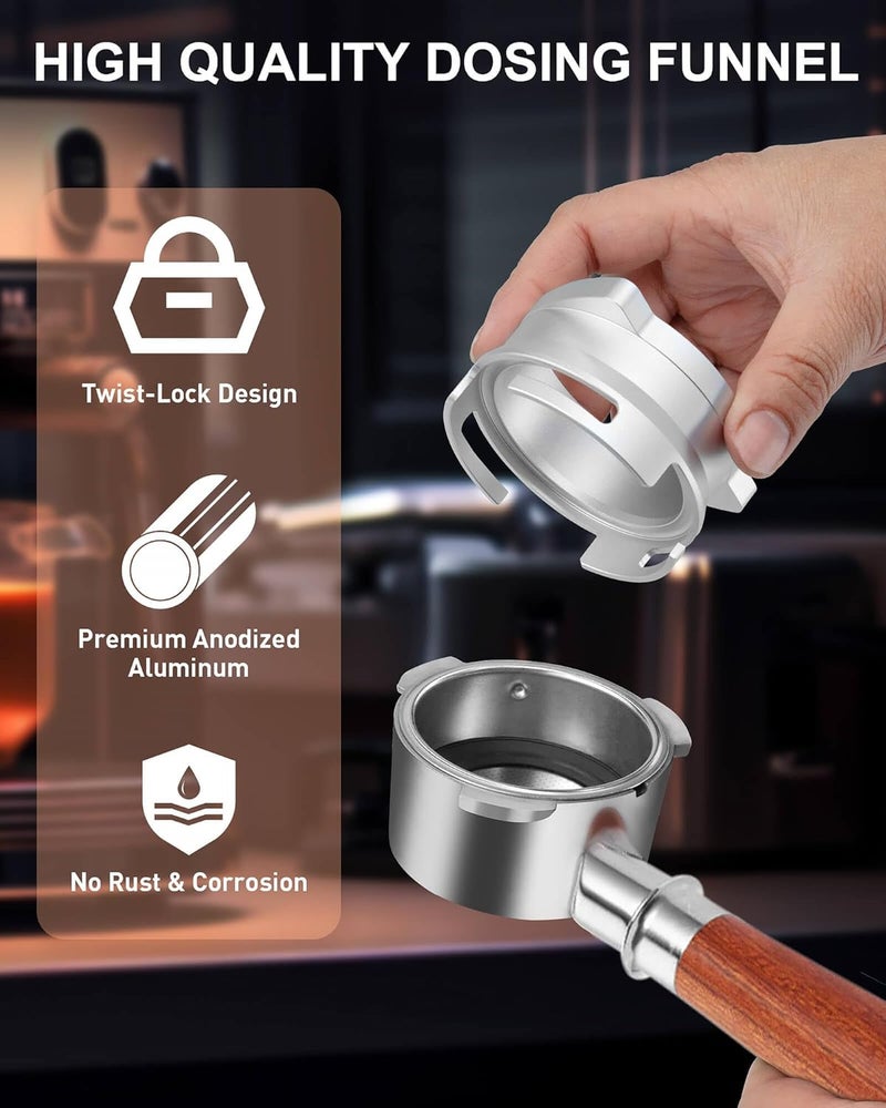 Vomika 54mm Coffee Dosing Funnel, Hands-Free Aluminum Dosing Ring & 53.5mm Stainless Steel Puck Screen, Espresso Accessories for 54mm Breville Barista Portafilters, with Grinding Trigger, Home or Cafe Use - Image 3