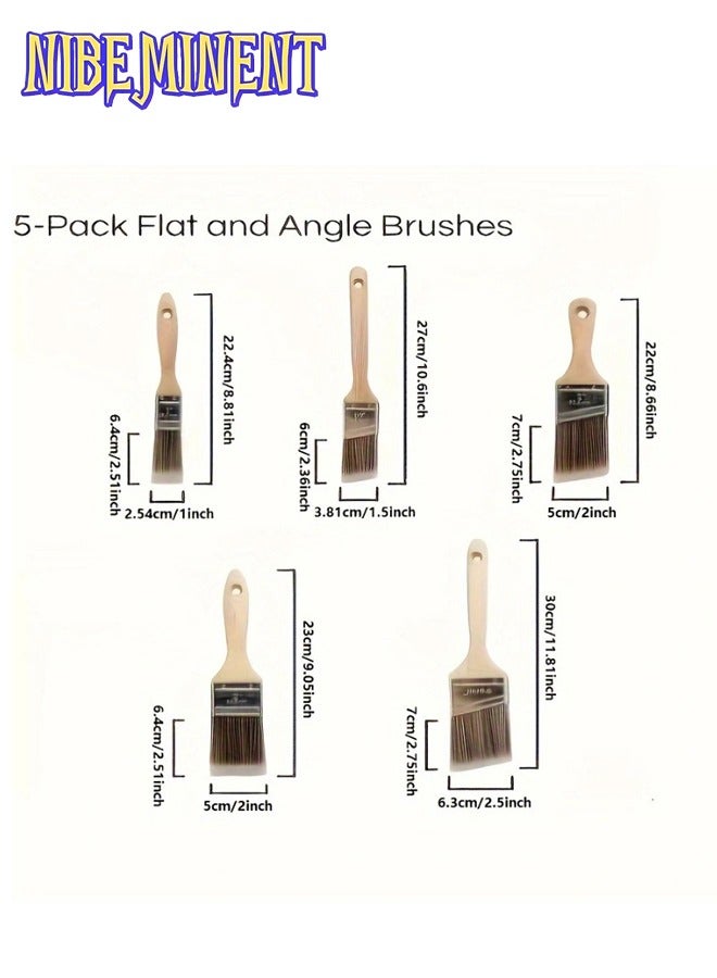 NIBEMINENT Pro Grade, Paint Brushes, 5-Piece, Paint Brush Set: Flat & Angle Brushes for Latex and Oil Paints, Stains, Interior & Exterior Home Improvement  - Image 3