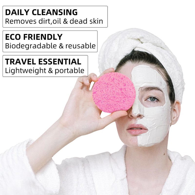 kickleen 50-Count Compressed Facial Sponges|Kickleen 100% Natural Cellulose Cosmetic Spa Sponges for Daily Facial Cleansing|Makeup and Mask Removal|Exfoliating|Skin Massage|Pore Exfoliation (50 Count (Pink)) - Image 4