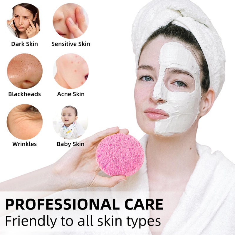 kickleen 50-Count Compressed Facial Sponges|Kickleen 100% Natural Cellulose Cosmetic Spa Sponges for Daily Facial Cleansing|Makeup and Mask Removal|Exfoliating|Skin Massage|Pore Exfoliation (50 Count (Pink)) - Image 3